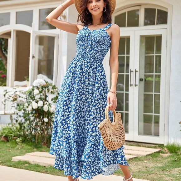 GRACE KARIN  Dress Square Neck Strapped Swing A Line Sundress Beach Long Maxi - Picture 2 of 11